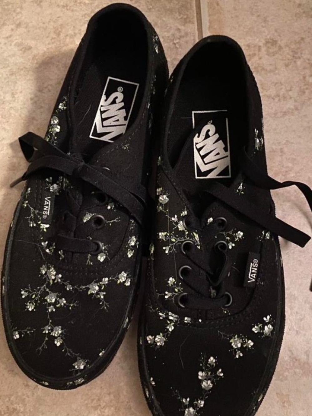 Vans Black Canvas Sneakers with Small White Floral Print - Picture 2 of 2